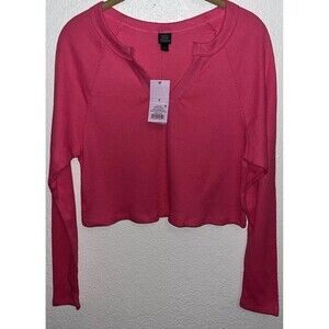 Wild Fable Waffle Knit V Neck Long Sleeve Crop Top Pink Women Sz Small. NWT.